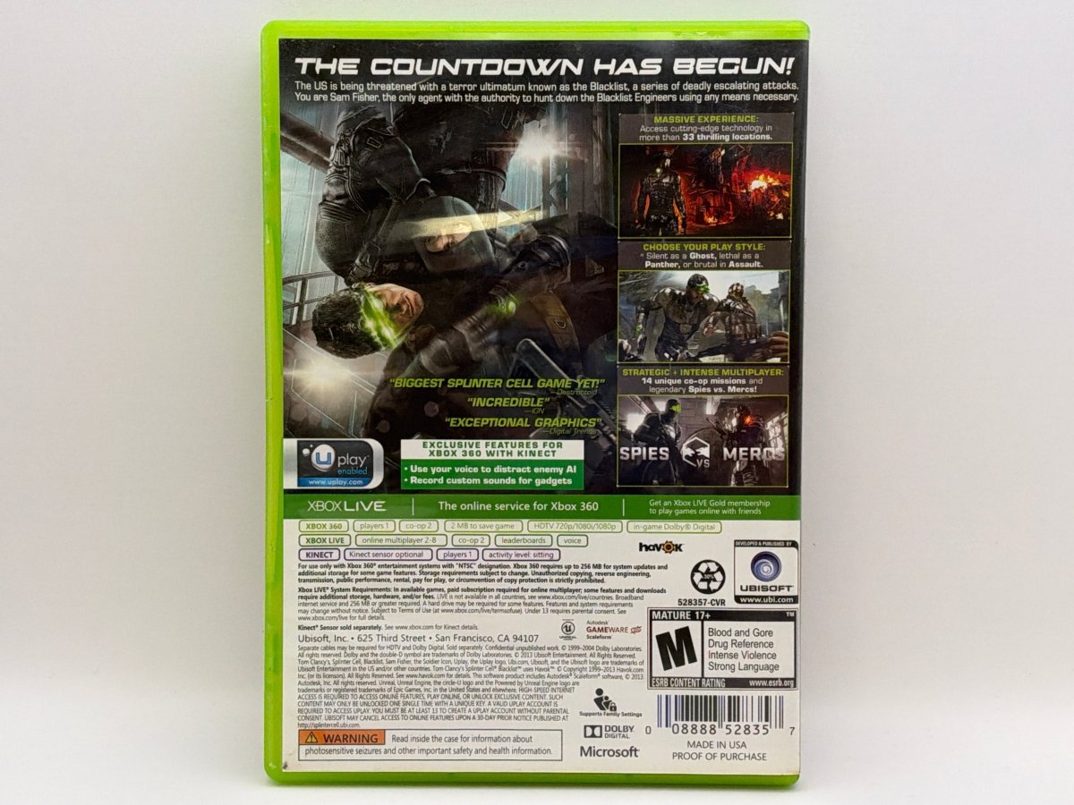 Splinter Cell Blacklist [Gamestop Edition] CL01 (CIB) Xbox 360