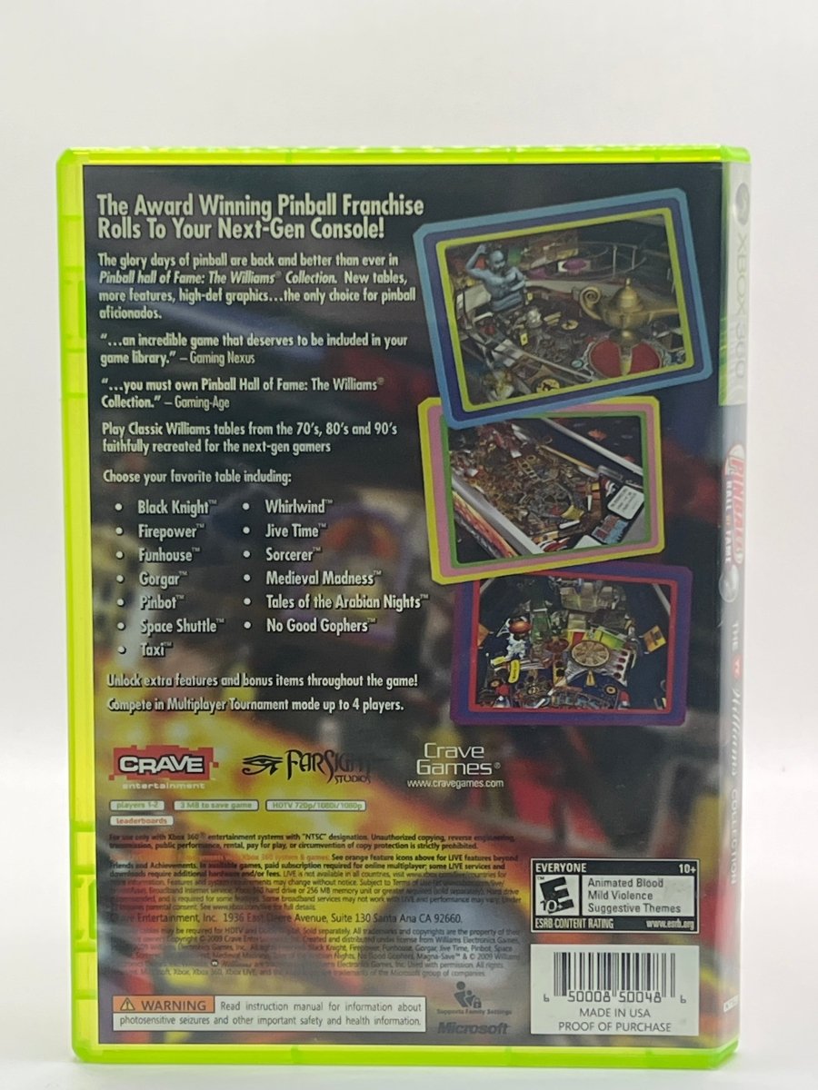 Pinball Hall of Fame: The Williams Collection CL01 (CIB) Xbox 360