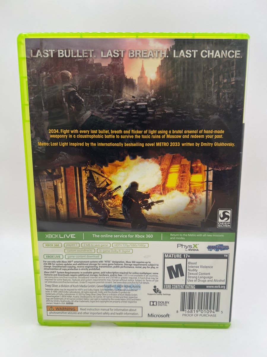 Metro: Last Light CL02 (CIB) Xbox 360