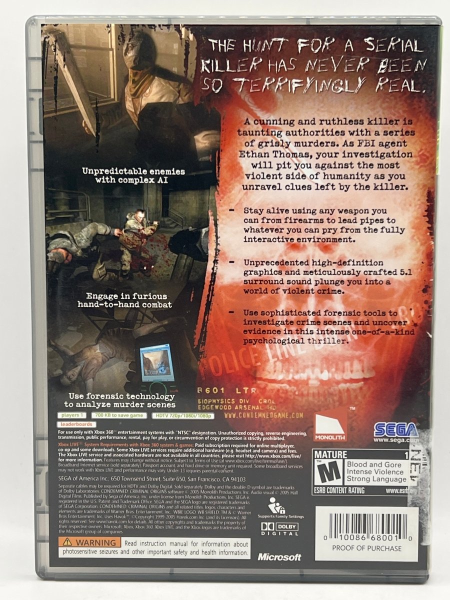 Condemned: Criminal Origins [Platinum Hits] CL01 (CIB) Xbox 360