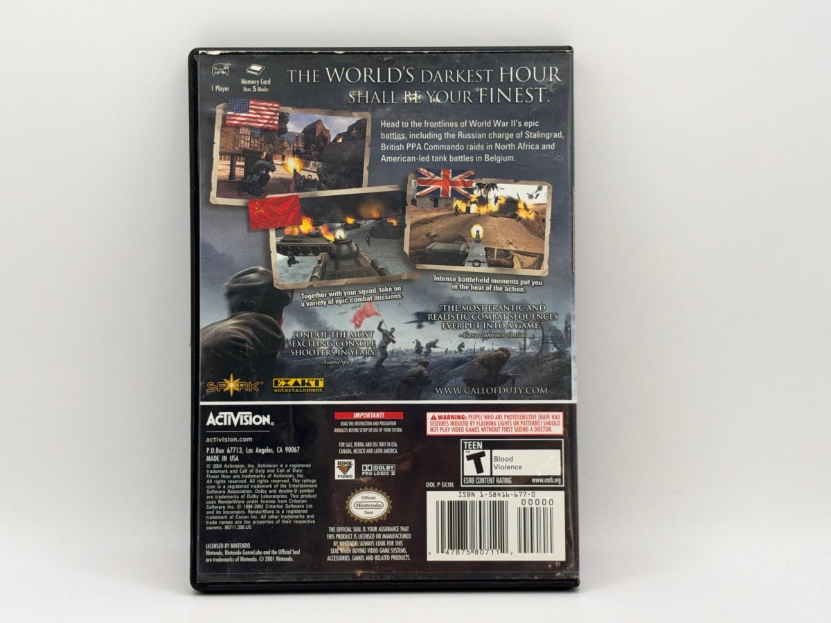 Call of Duty Finest Hour CL01 (Missing Manual) Gamecube