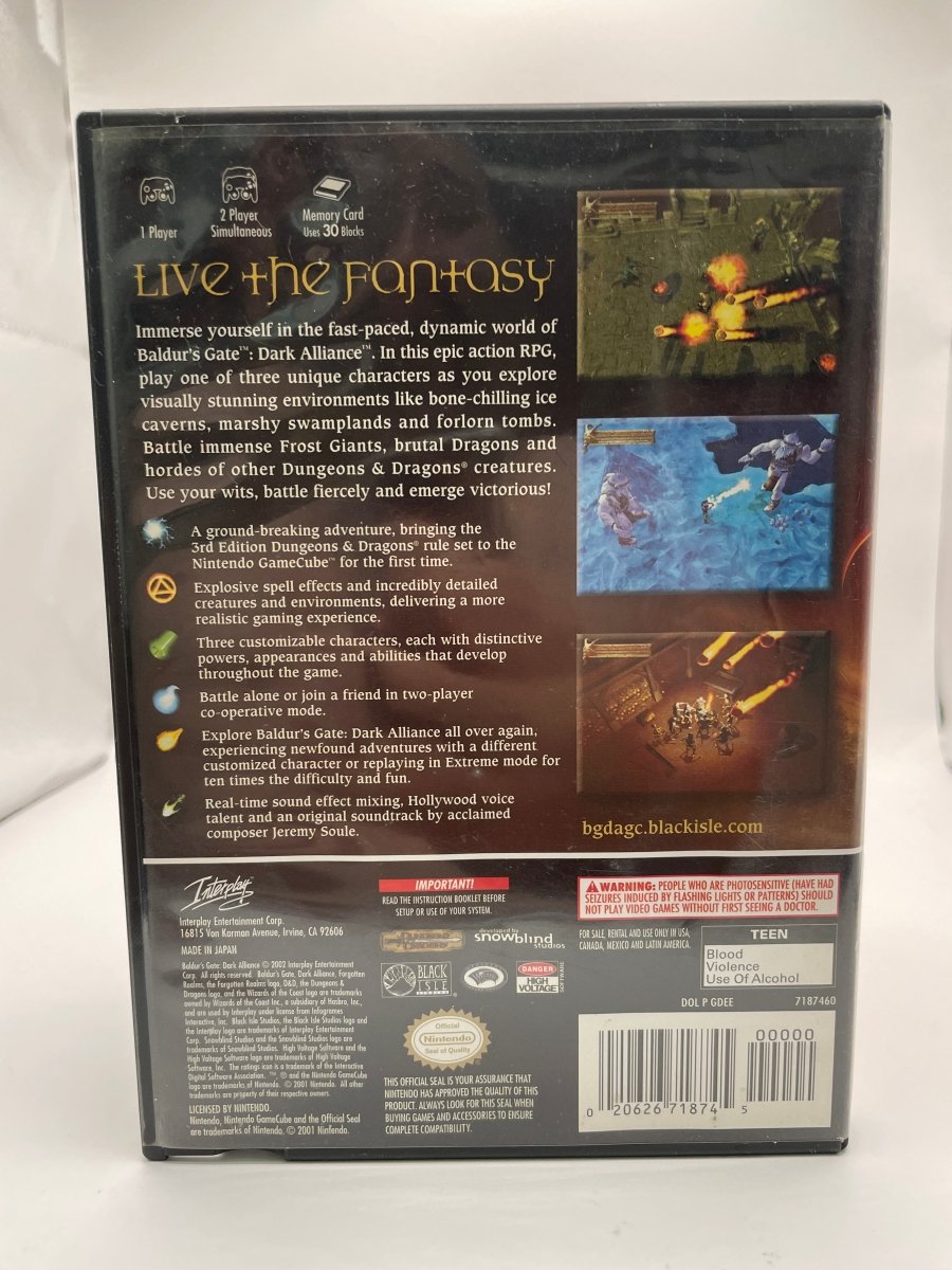 Baldur's Gate Dark Alliance CL01 (Missing Manual) Gamecube