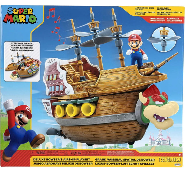 Super Mario Deluxe Bowser's Air Ship Playset with Mario Action Figure (New) - Toys
