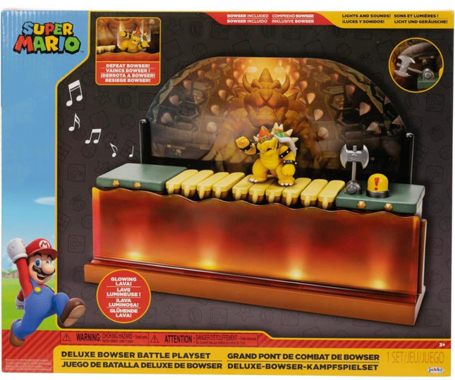 Super Mario Deluxe Bowser Battle Playset with Lights and Sounds Included Bowser Action Figure (New) - Toys