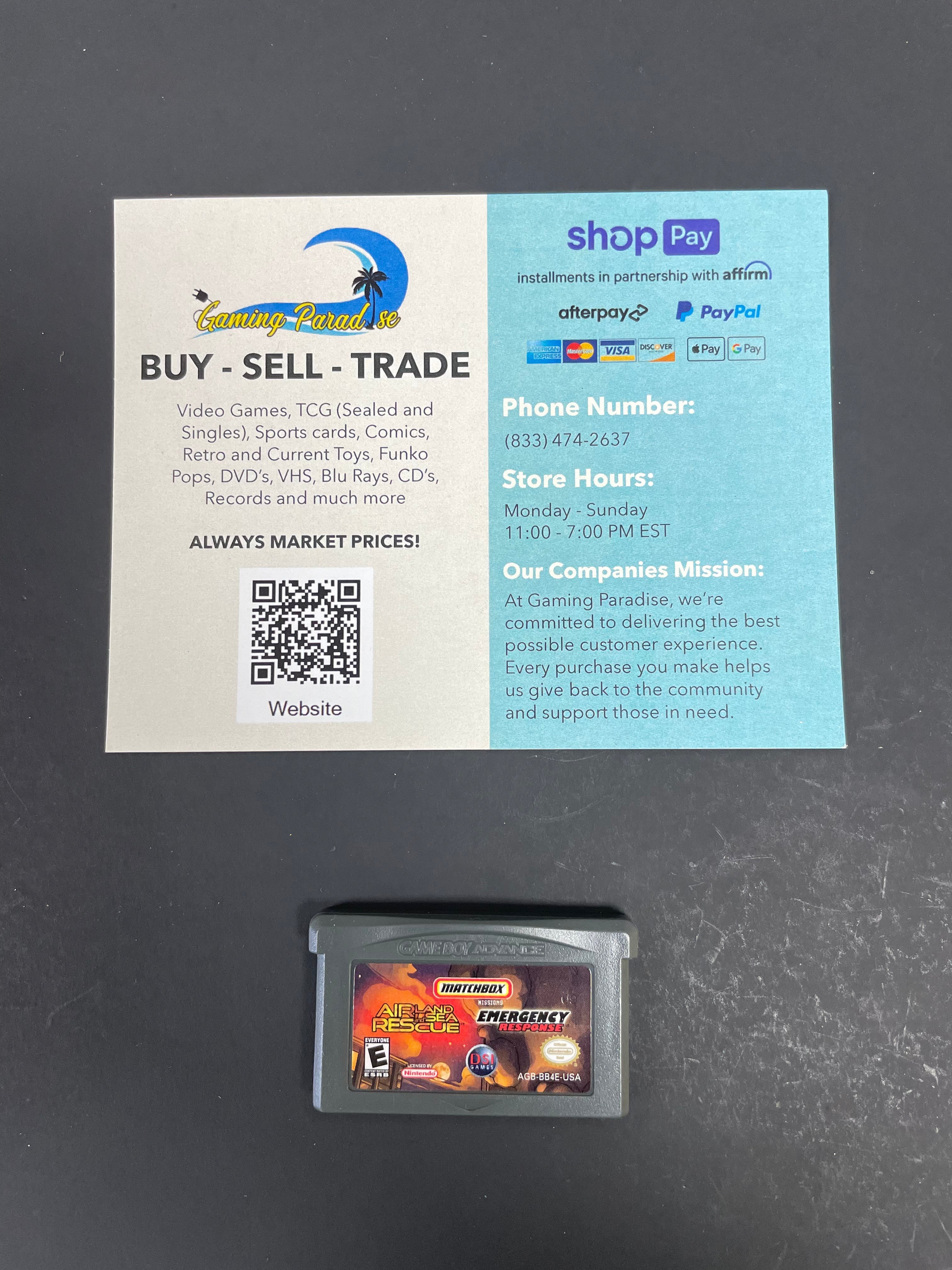 Matchbox Missions: Air, Land, and Sea Rescue/Emergency Response GameBoy Advance CL 01