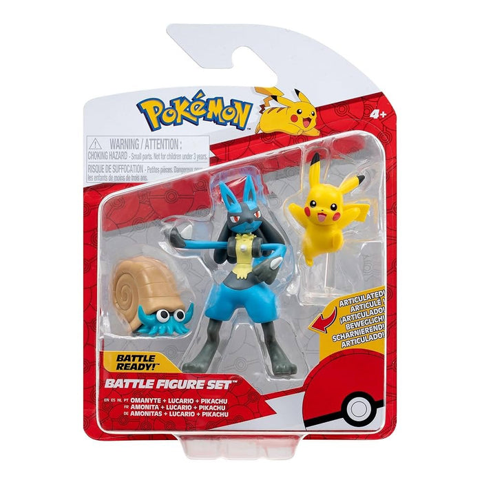 Pokémon Battle Figure Set (Omanyte, Lucario, Pikachu) - New - Toys