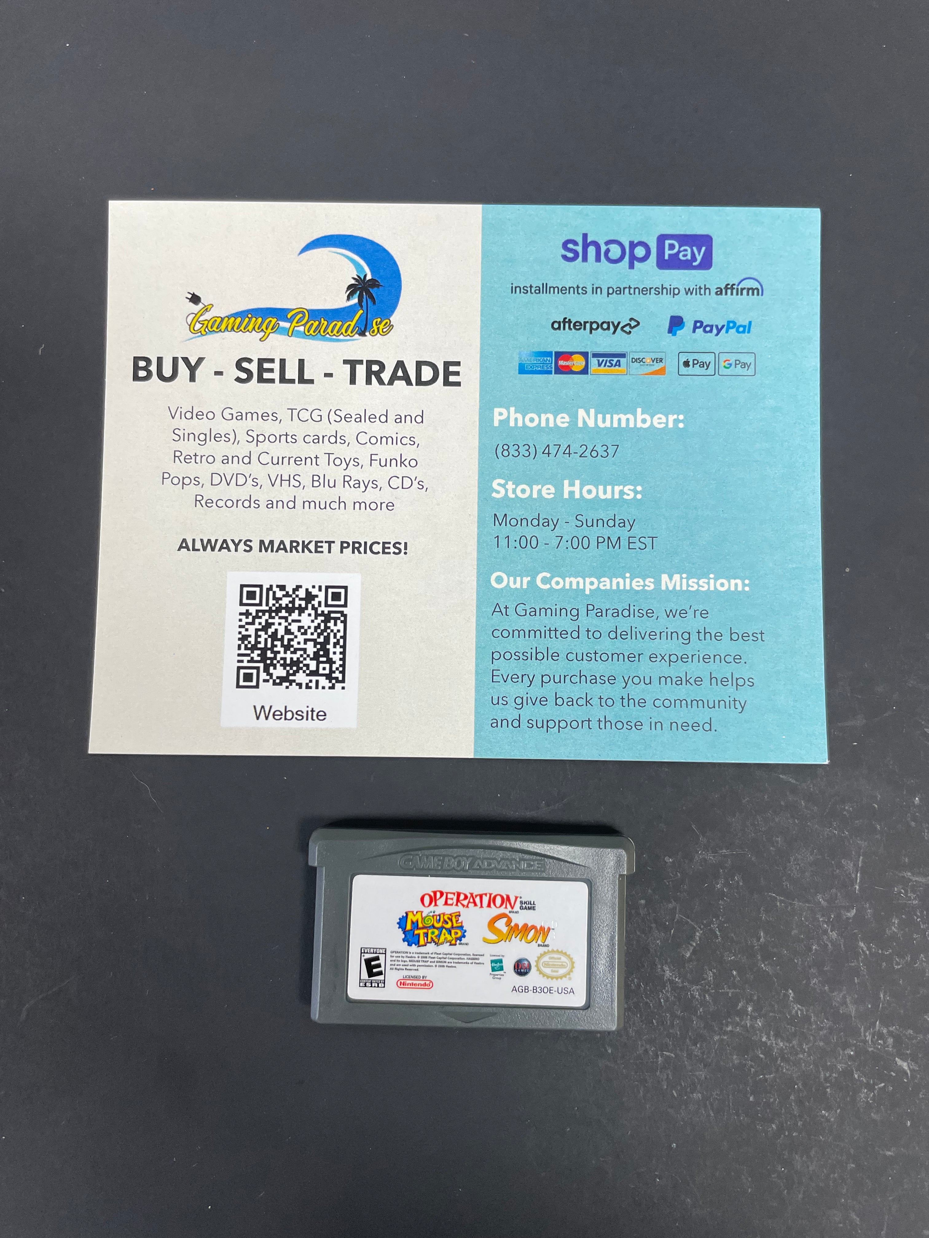 Mouse Trap/Operation/Simon GameBoy Advance CL 01